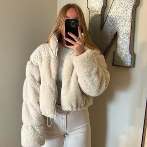 Cream Fuzzy Puffer Jacket